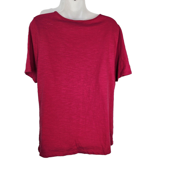 Chico's Womens Top Size 1 Medium Fancy Keyhole Neckline Pink Cotton Short Sleeve - Picture 2 of 10